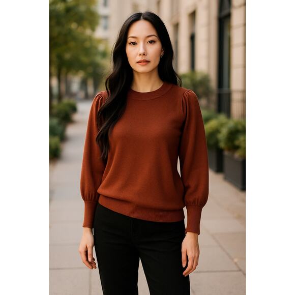 Apiece Apart Dewi Puff Sleeve Sweater Orange Cashmere Cotton Blend Size Small - Picture 1 of 7